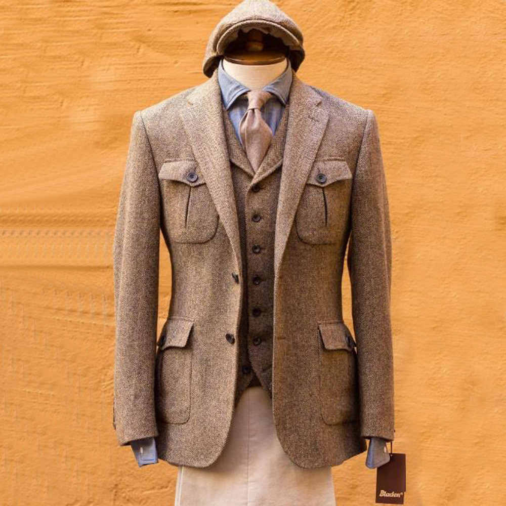 Mens Formal Look - Men's Herringbone Suit Best Wedding Groom