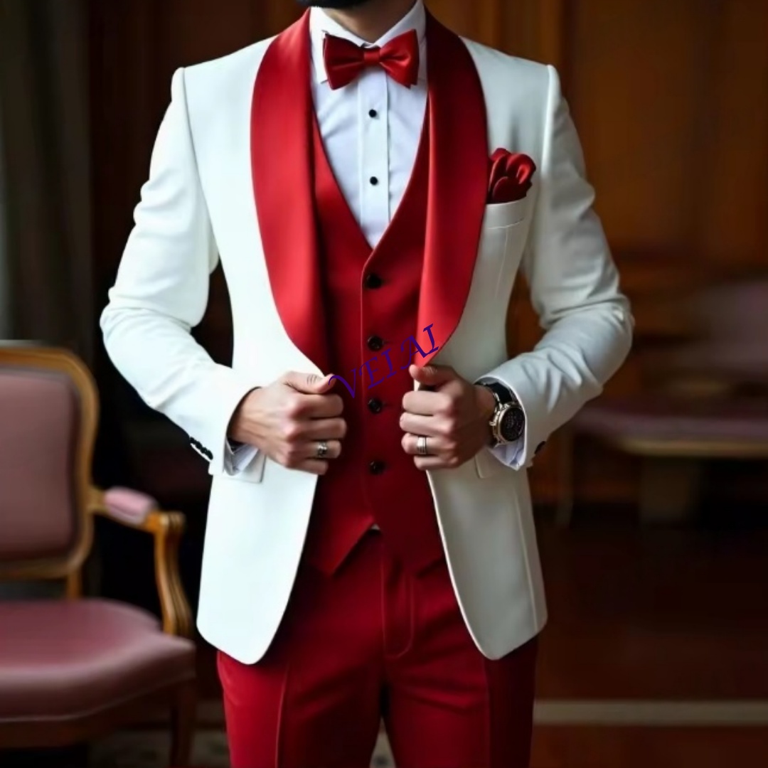 Men'S Used Formal Wear - CustomizedNew White And Red Men Suit