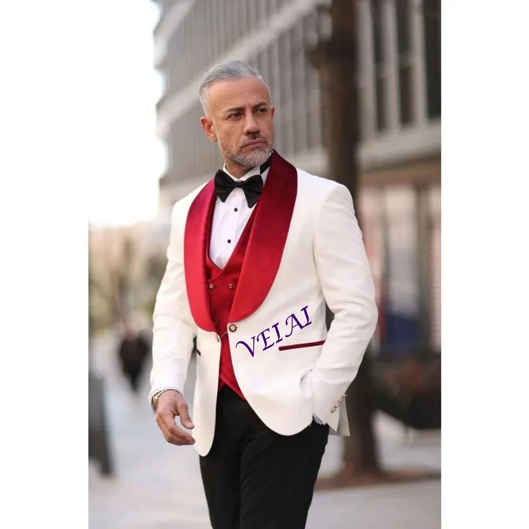 Formal Wear For Men In Wedding - CustomizedMen Wedding Tuxedos Red Velvet Vest
