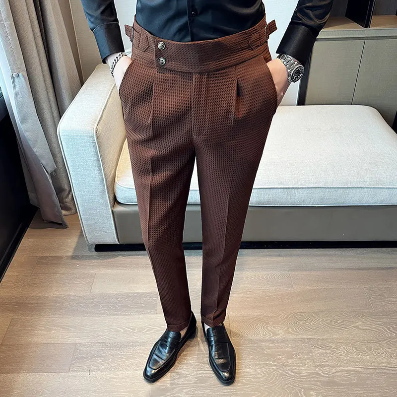Y2K Formal Wear Men - Spring New Pantalones High Waist Waffle