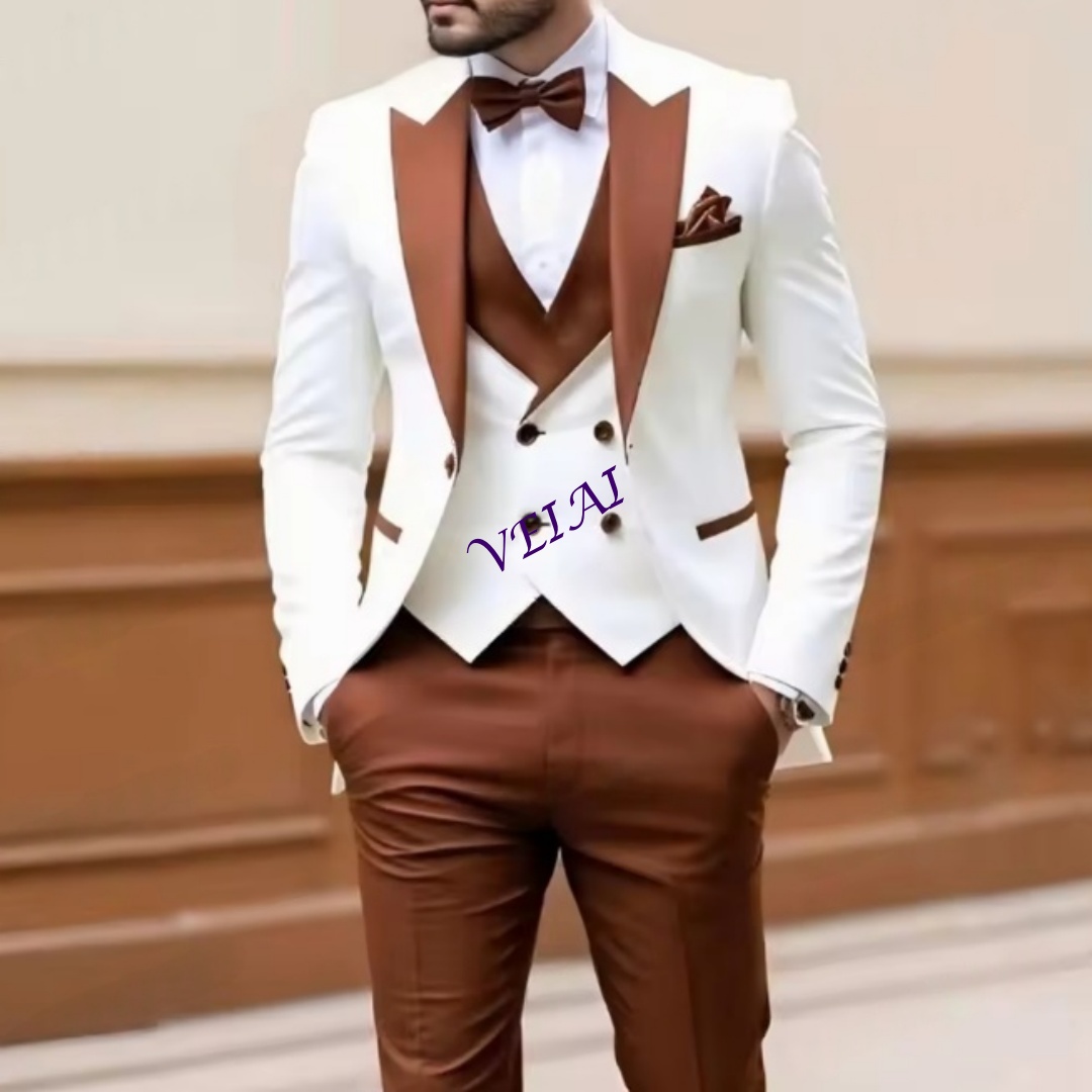 Men'S Used Formal Wear - New White And Brown Men Suit