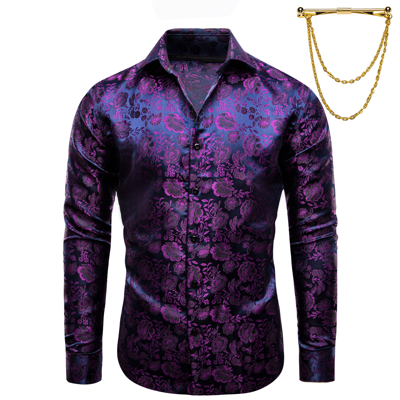 Mens Formal Look - Men's Floral Dress Shirt with Gold