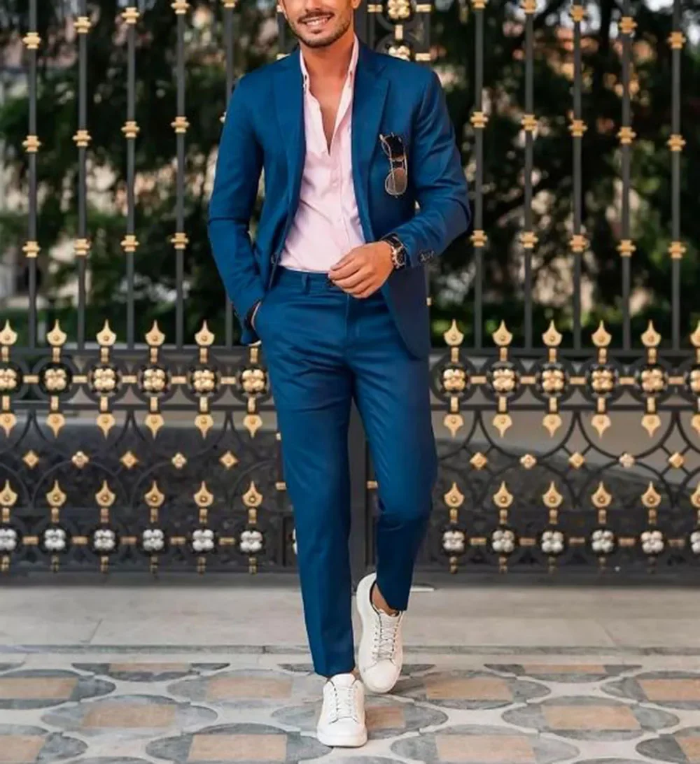 Blue/Green/Champagne Notch Lap - Men Formal Party Wear Outfit recensione e prezzo