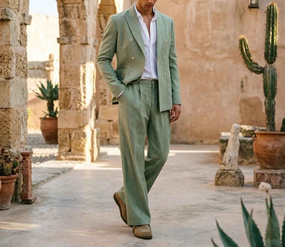 Sage Green Linen Men Suits Rel - Men Formal Wear Wedding Guest recensione e prezzo