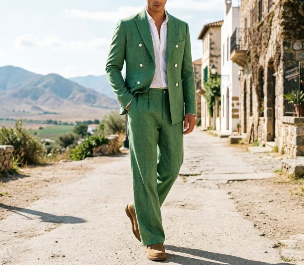 Sage Green Linen Men Suits Rel - Men Formal Wear Wedding Guest recensione e prezzo