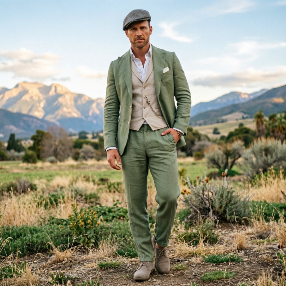 Sage Green Linen Men 3 Piece S - Men Formal Party Wear Outfit recensione e prezzo