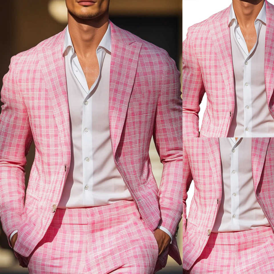 Summer Pink Plaid Mens Tuxedos - Men Formal Party Wear Outfit recensione e prezzo