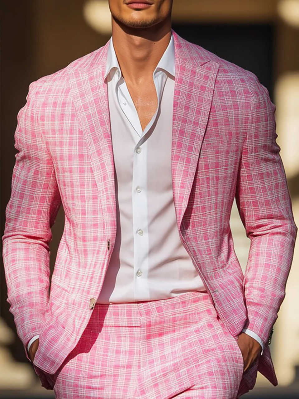 Summer Pink Plaid Mens Tuxedos - Men Formal Party Wear Outfit recensione e prezzo