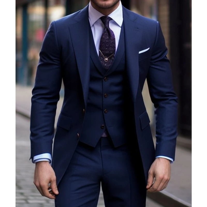 Navy Blue 3 Pieces Casual Male - Formal Wear For Men In Wedding recensione e prezzo