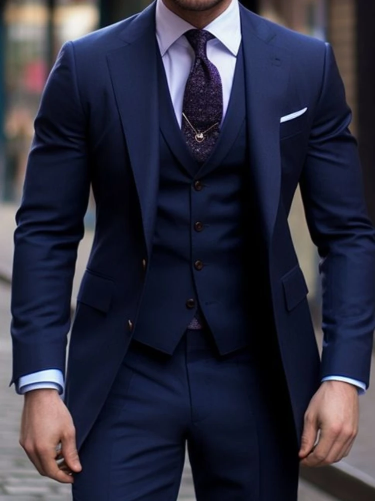 Navy Blue 3 Pieces Casual Male - Formal Wear For Men In Wedding recensione e prezzo