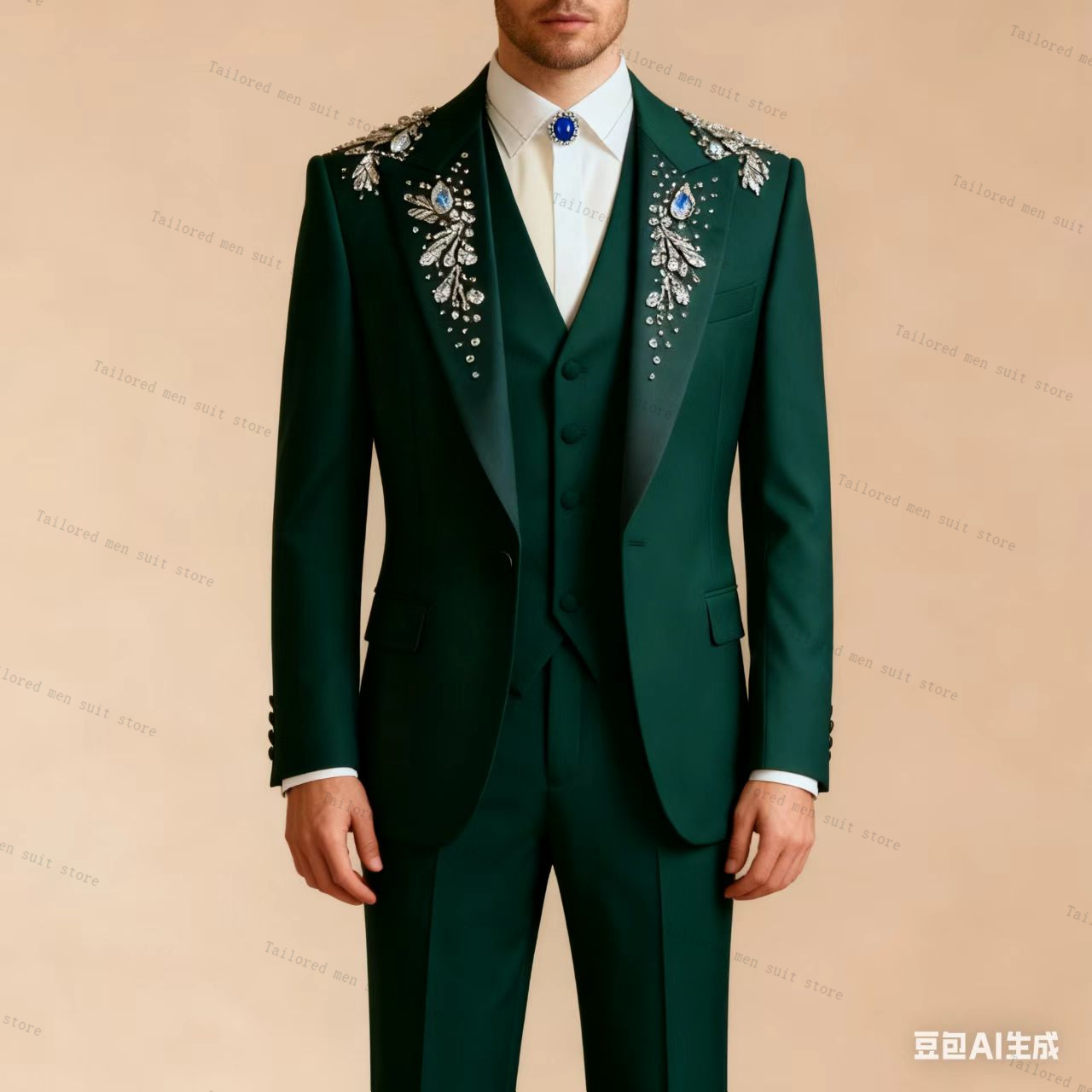 Green Men Suits Pants Set 3 Pc - Men Formal Wear Wedding Guest recensione e prezzo