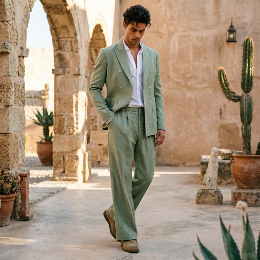 Sage Green Linen Men Suits Rel - Men Formal Wear Wedding Guest recensione e prezzo