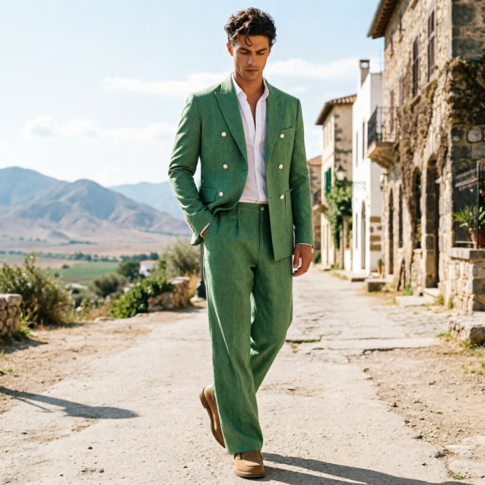Sage Green Linen Men Suits Rel - Men Formal Wear Wedding Guest recensione e prezzo